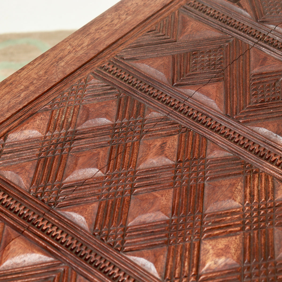 Nigerian Geometric Carved Hardwood Coffee Table.