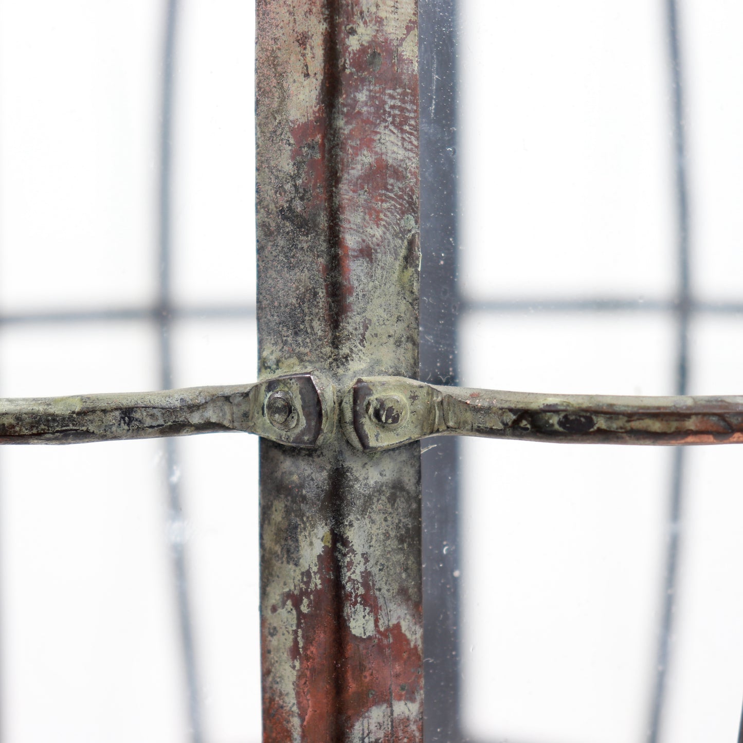 Patinated copper lantern pendant close up
