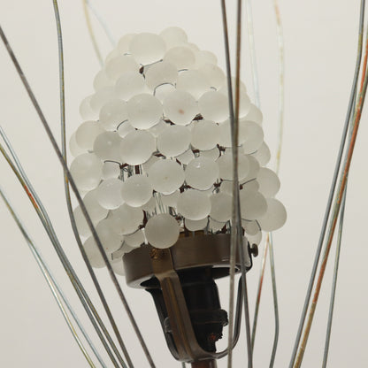 Wirework crown surrounding glass shade on mid-century lamp