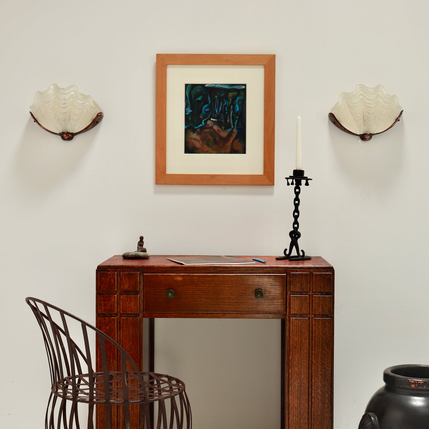 Art Deco Glass Clam Shell Wall Sconces — Pair