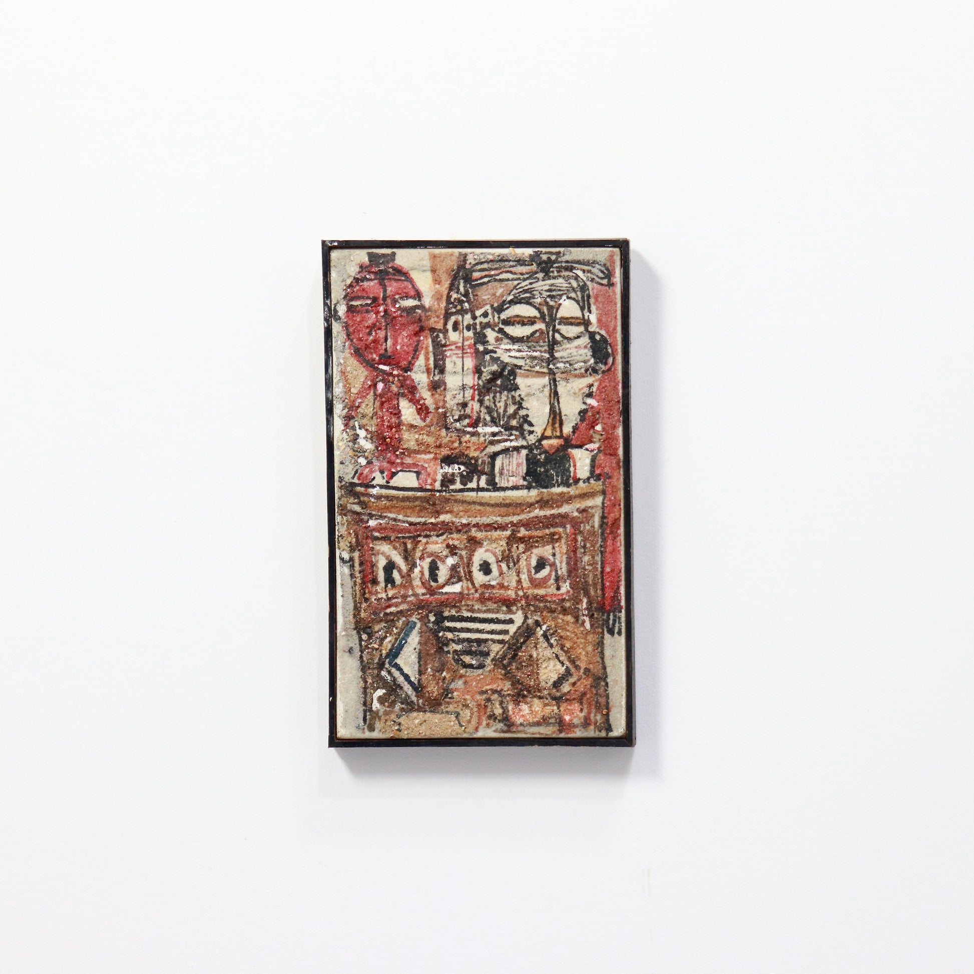 Vintage carborundum painting with stylised figures