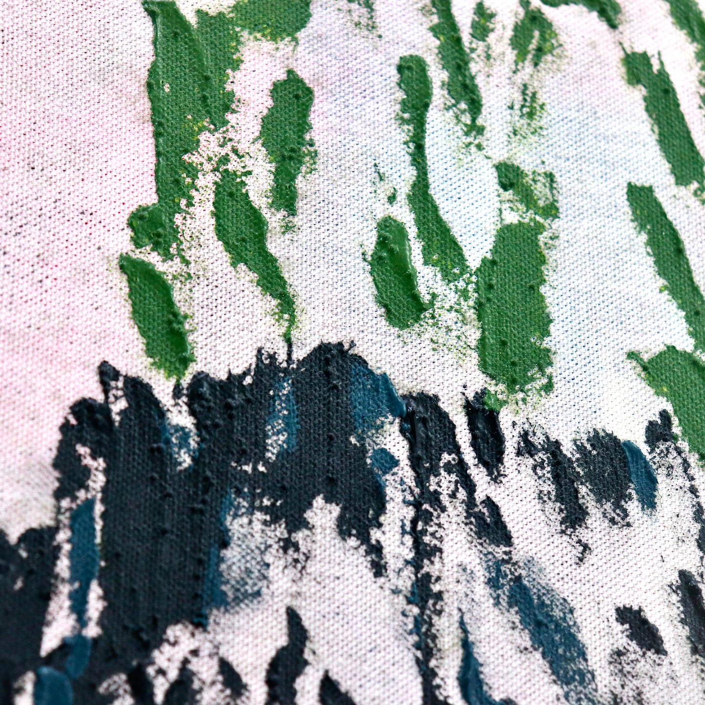Abstract volcano plume detail in green and black oil paint