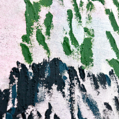 Abstract volcano plume detail in green and black oil paint