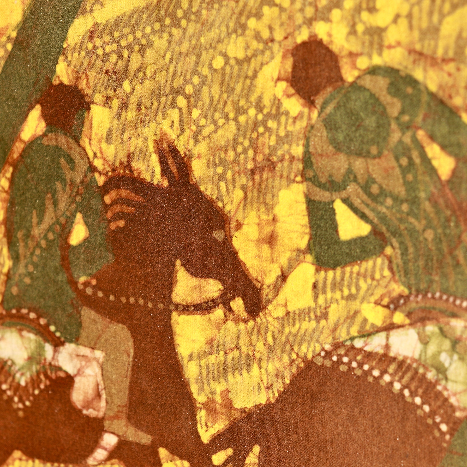 Detail of rider on horseback in batik artwork