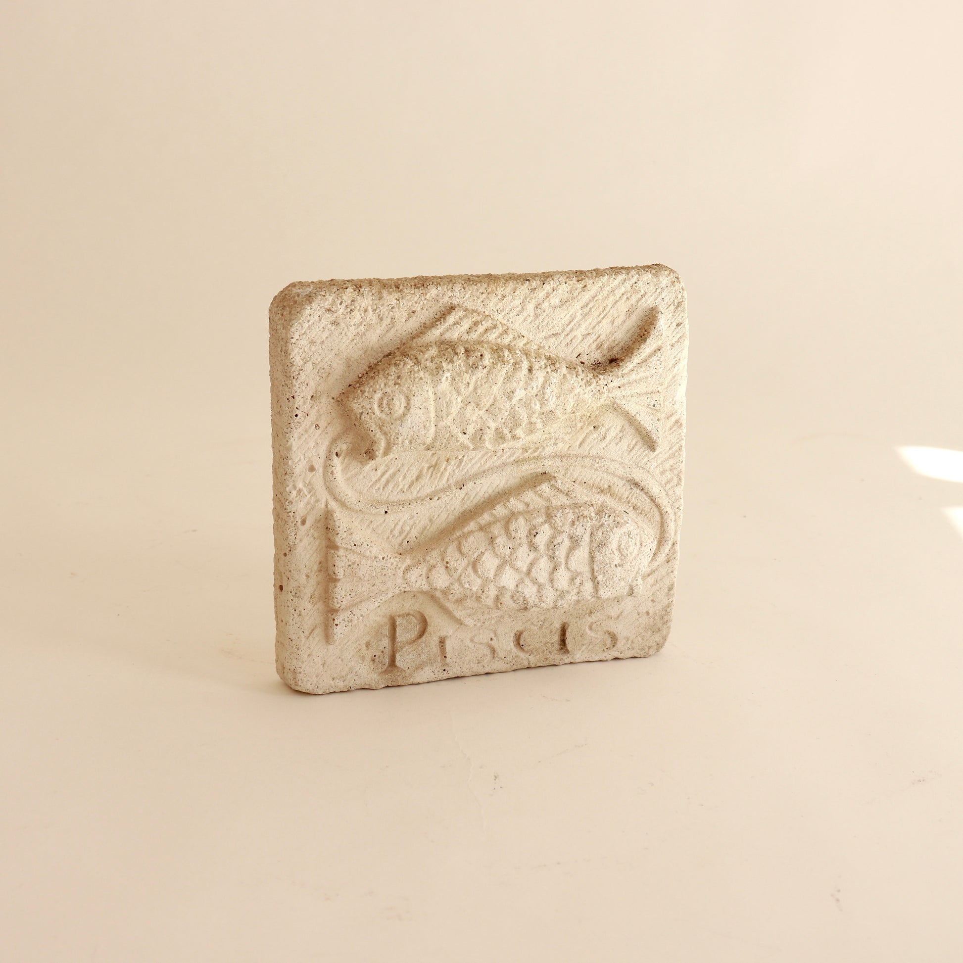 vintage reconstituted stone wall plaque fish relief