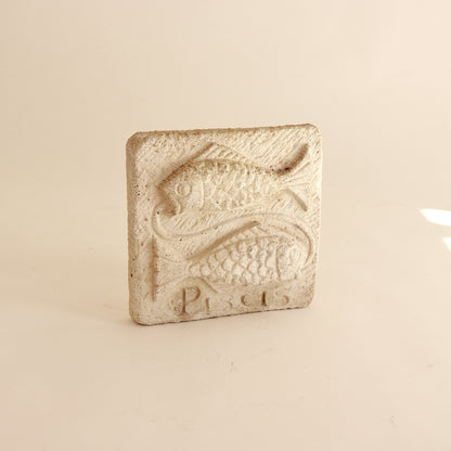 vintage reconstituted stone wall plaque fish relief