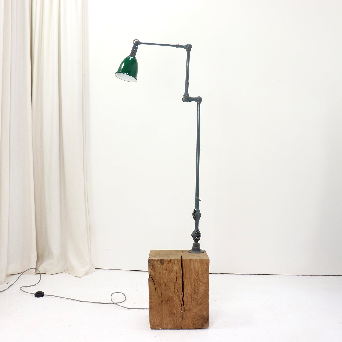 Vintage Dugdills machinist lamp mounted on oak block