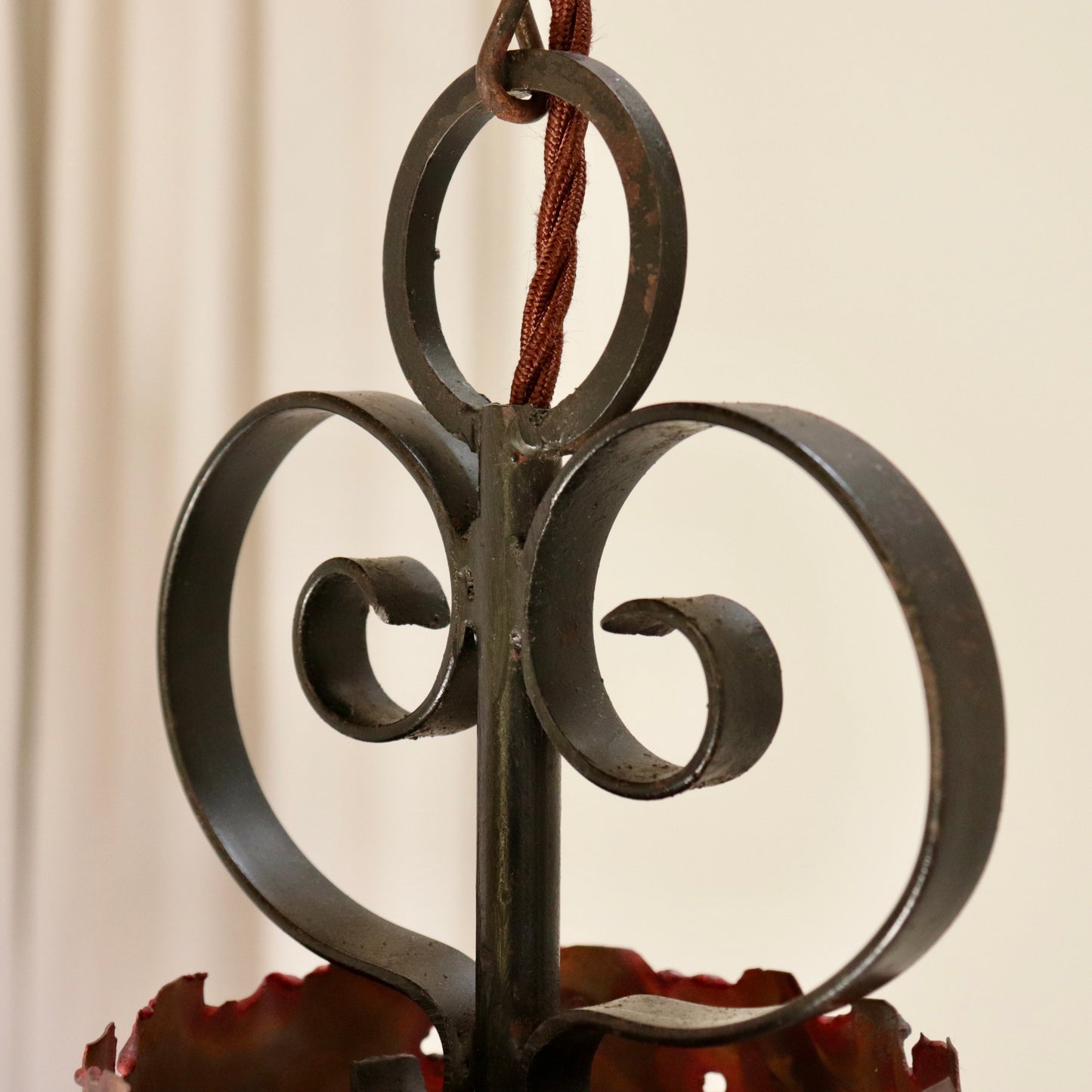 Artisan-Made Copper and Wrought Iron Pendant Light
