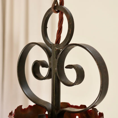 Artisan-Made Copper and Wrought Iron Pendant Light