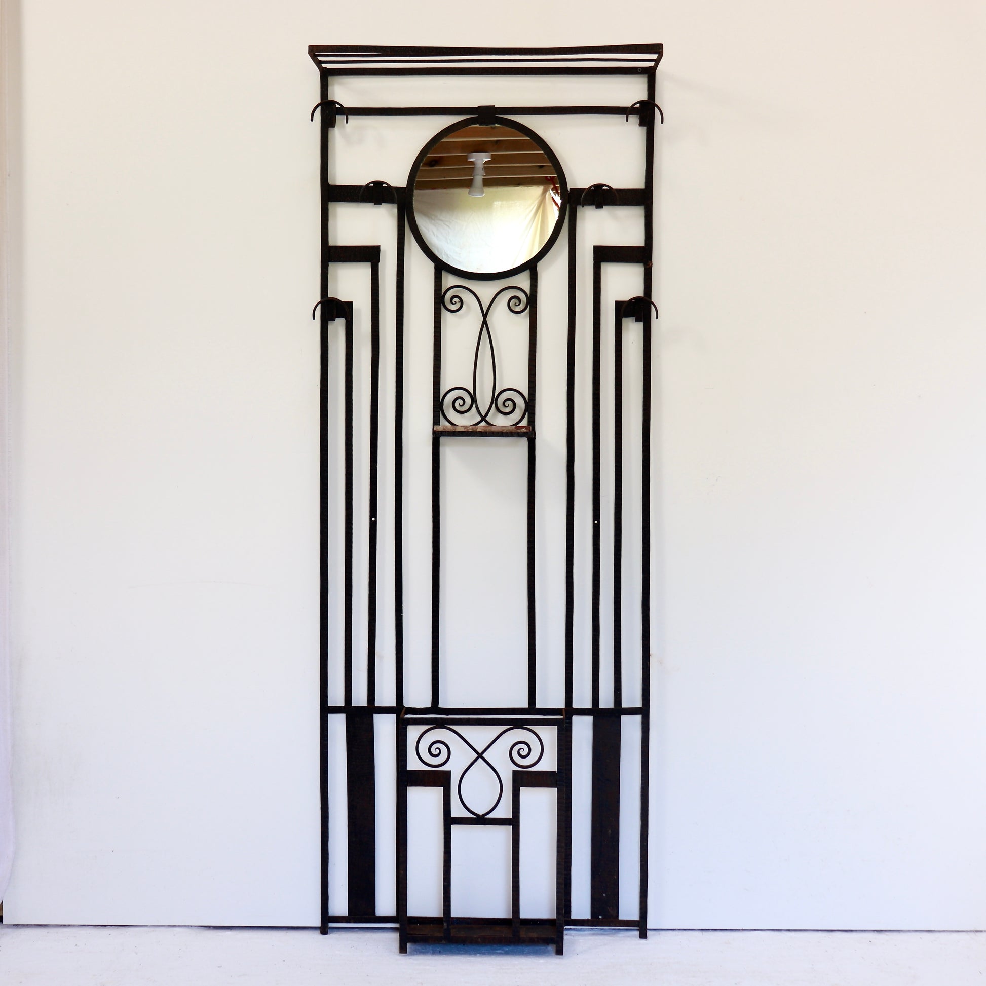 Vintage iron hall stand with umbrella tray and mirror