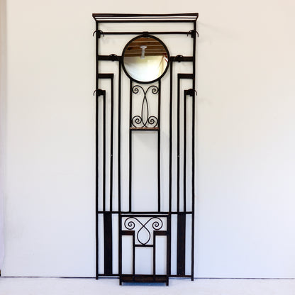 Vintage iron hall stand with umbrella tray and mirror