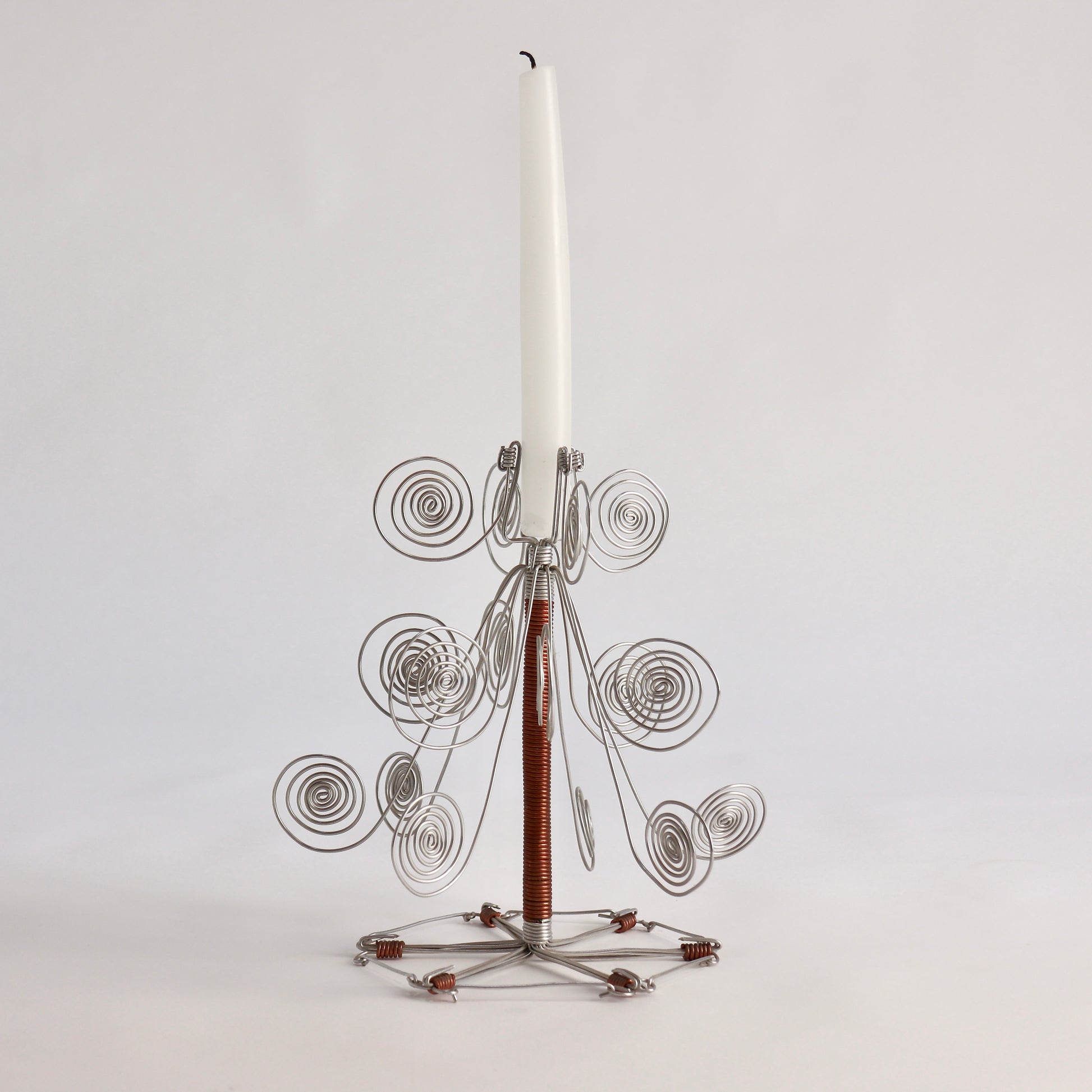 Handmade wire spiral candle holder with taper candle