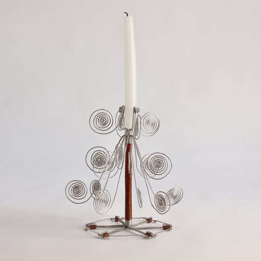 Handmade wire spiral candle holder with taper candle