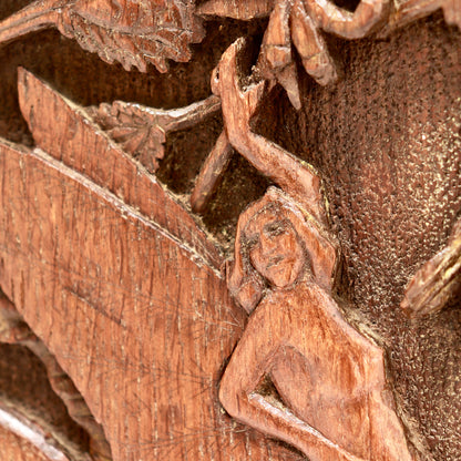 Hand-Carved Folk Art Corner Cupboard with Fairy Panels