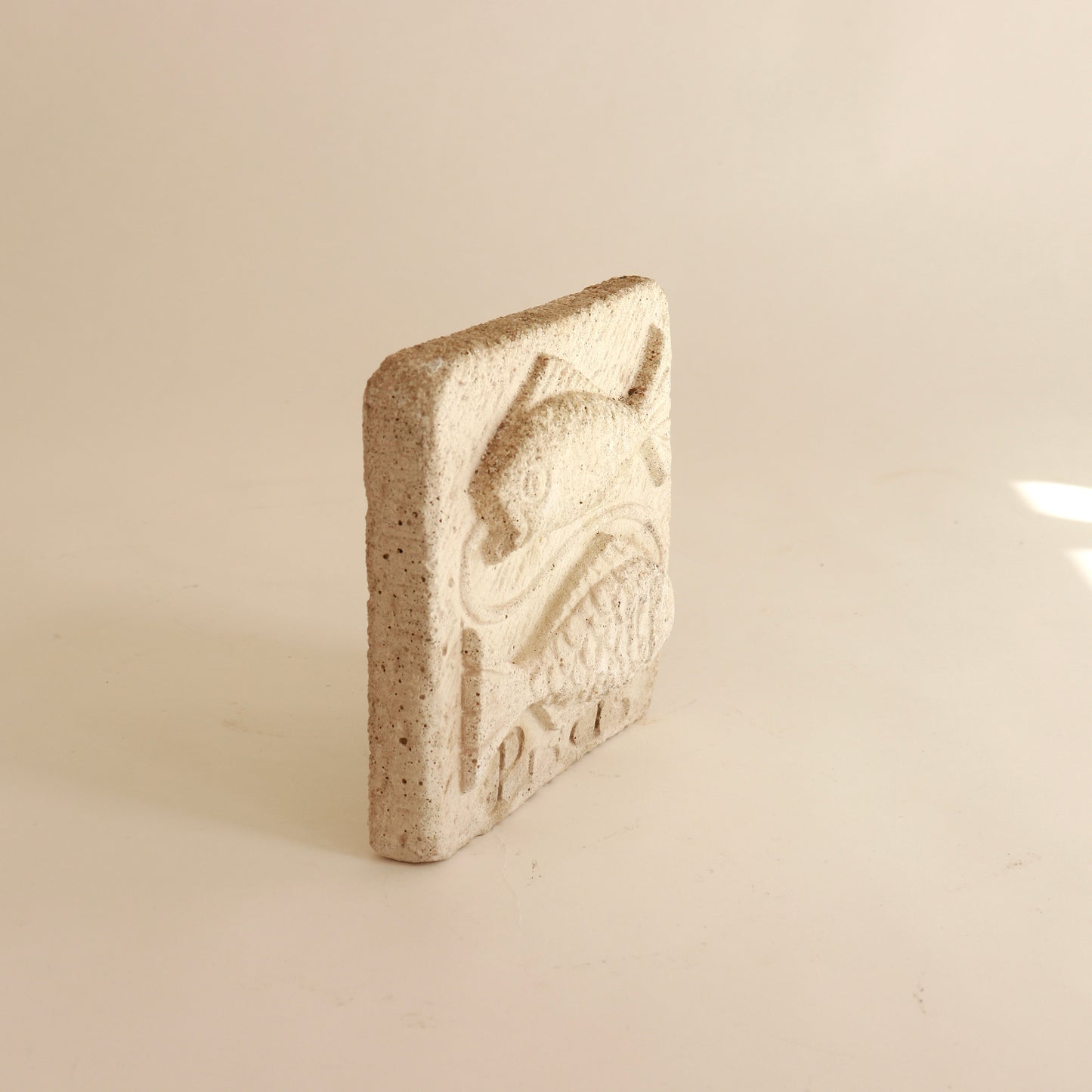 small square stone plaque twin fish motif