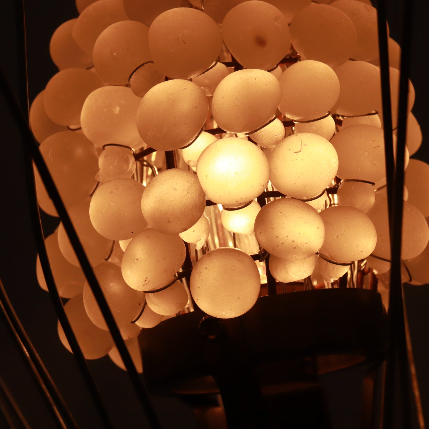 Sculptural Copper & Wirework Lamp with Handmade Glass Grape Shade