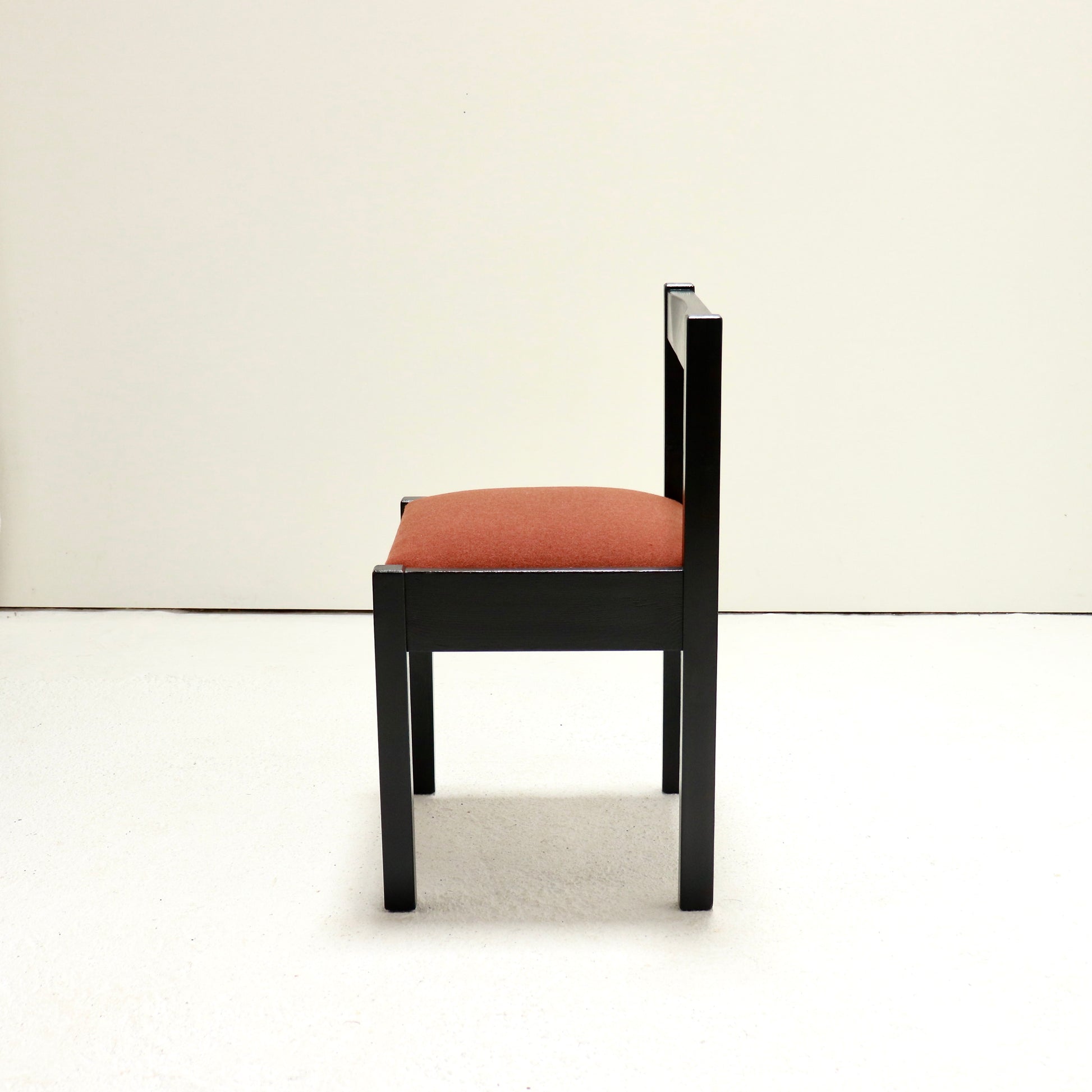 “Single Danish pine dining chair side profile”