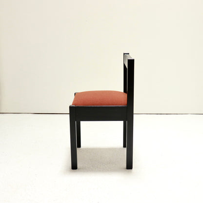 “Single Danish pine dining chair side profile”