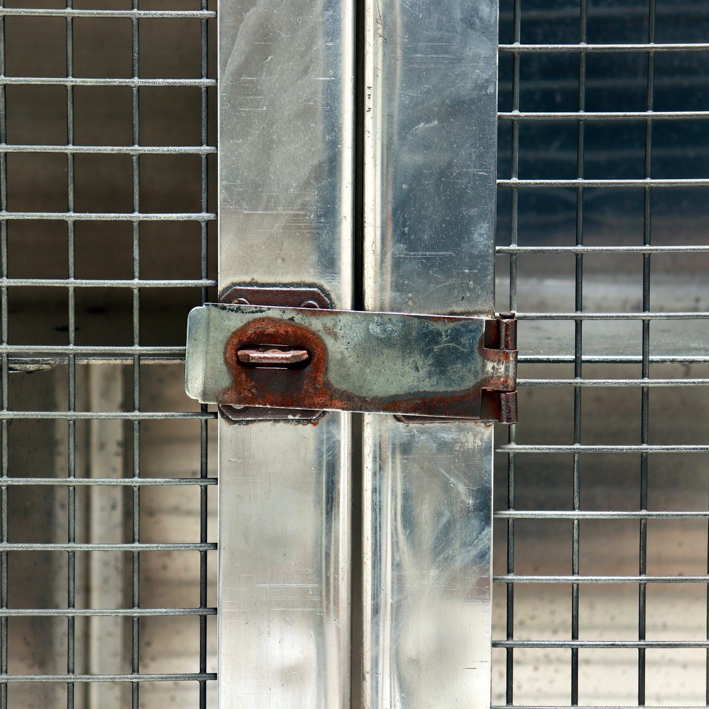 Original steel latch detail with aged patina.