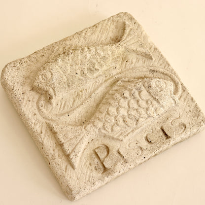 cast stone fish plaque piscis inscription