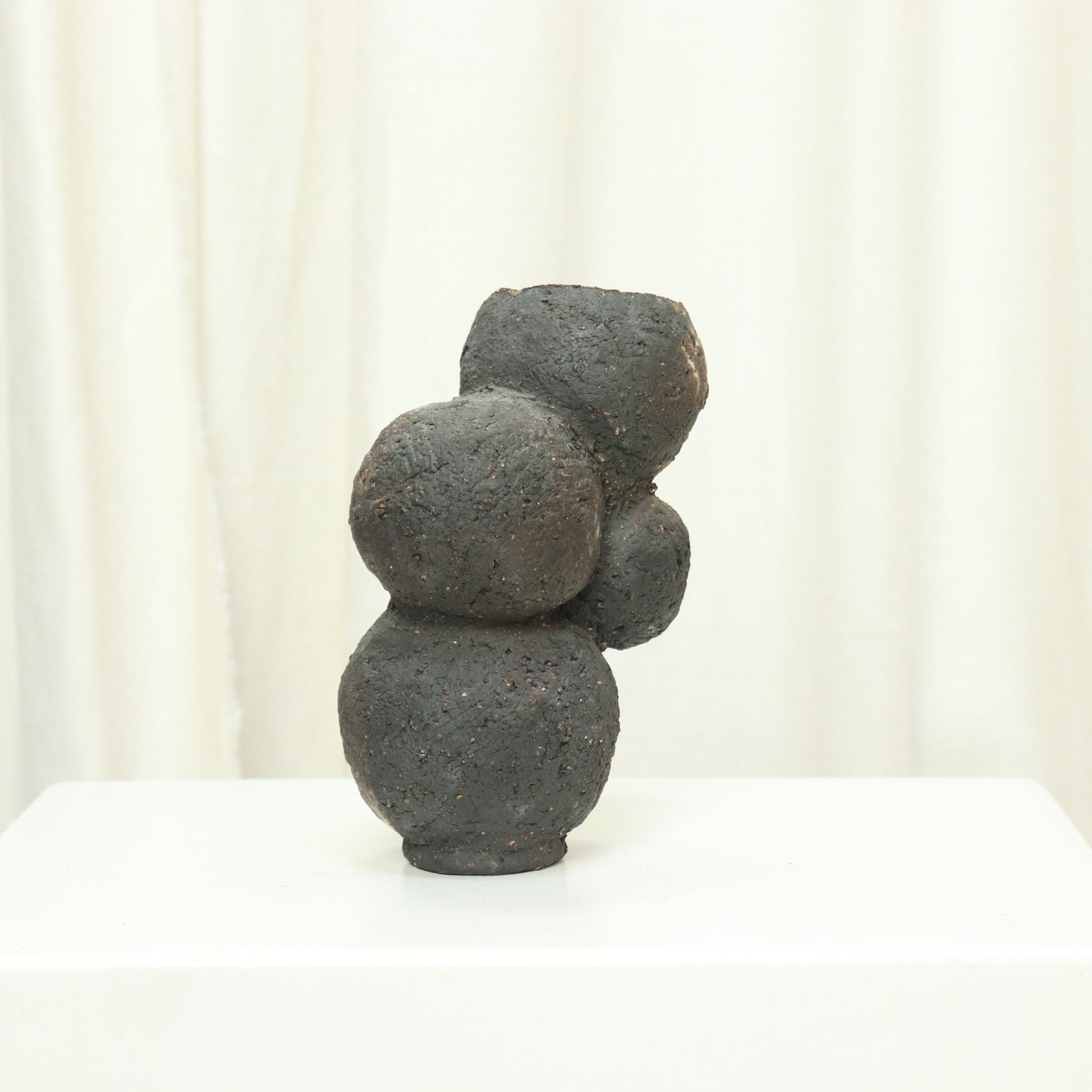Side view of multi-lobed organic studio pottery vase