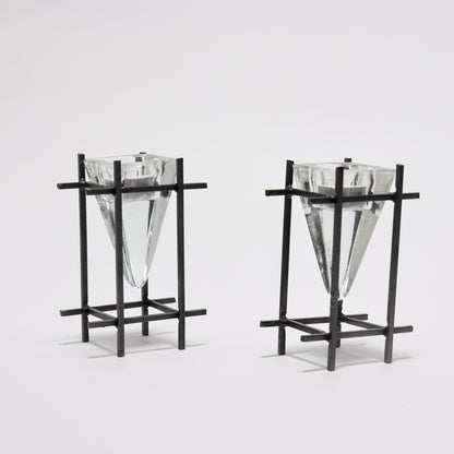 Sculptural brutalist tealight holders with glass cone