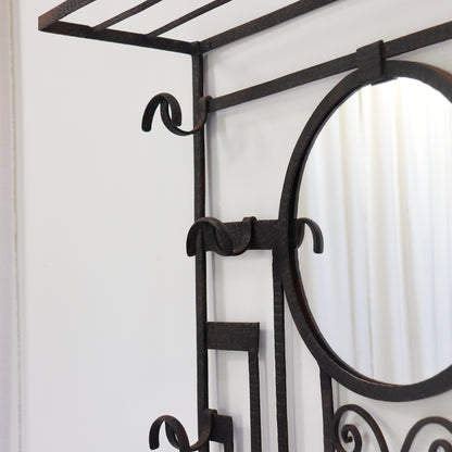 French Art Deco Wrought Iron Hall Stand with Mirror, c.1930