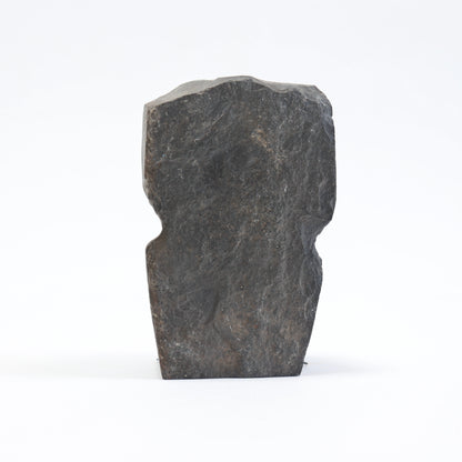 Rear view of the portrait bust showing the slate’s rough surface and irregular outline.
