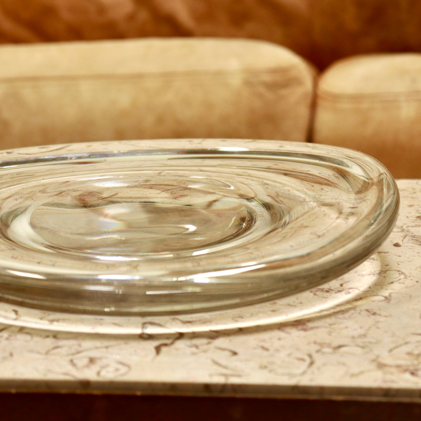 Mid-century Scandinavian glass dish with thick profile