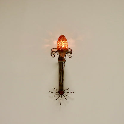 Artisan Iron & Copper Wall Light with Hand-Blown Grape Glass Shade
