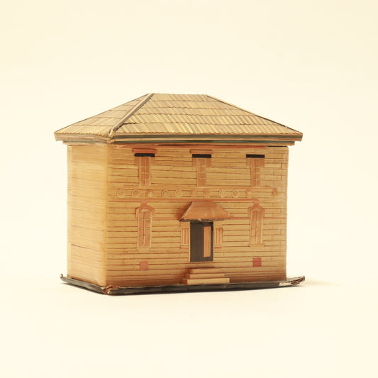 Mid-century straw marquetry house keepsake box, circa 1950s–60s