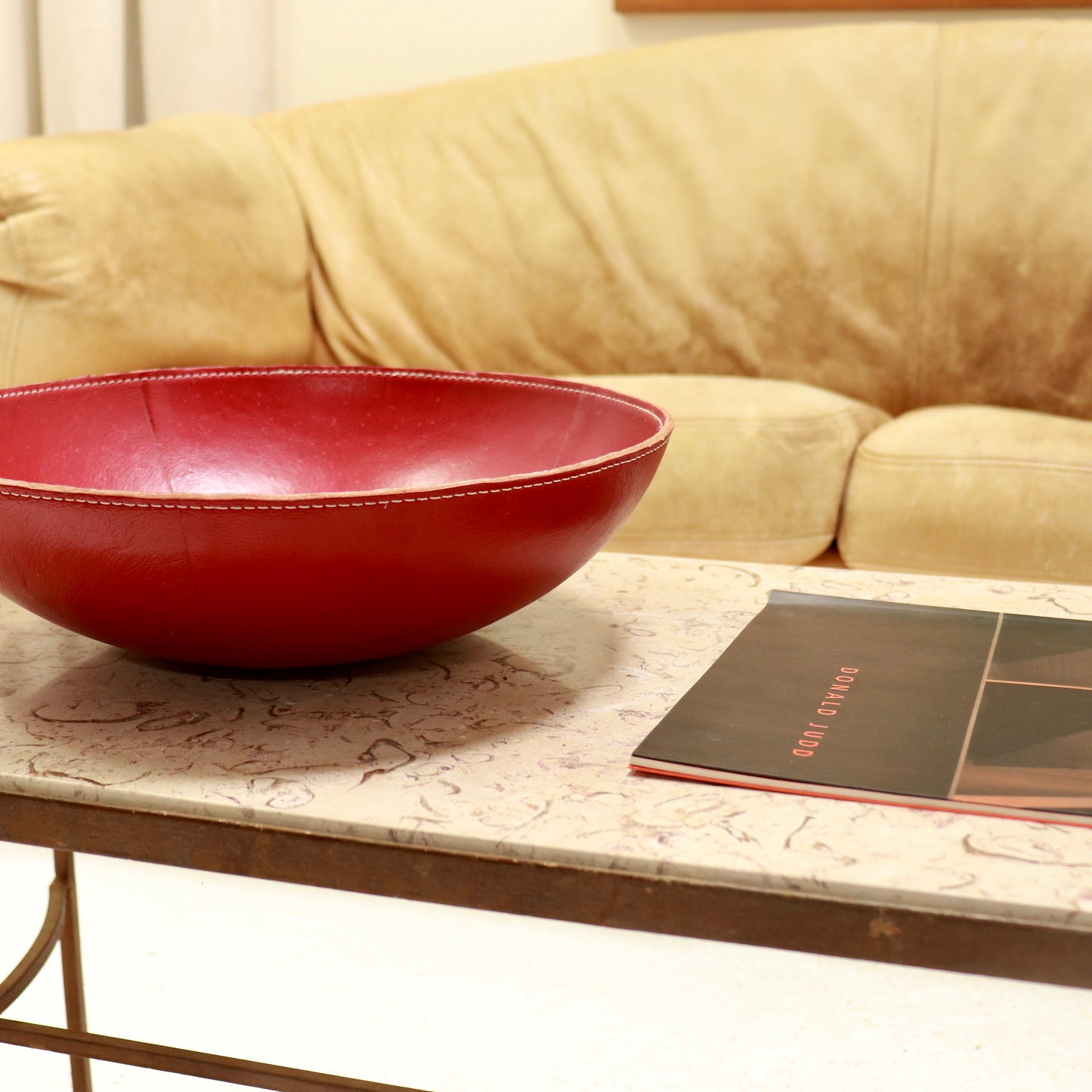 Large Stitched Red Leather Bowl