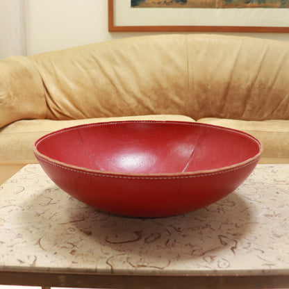 Large Stitched Red Leather Bowl