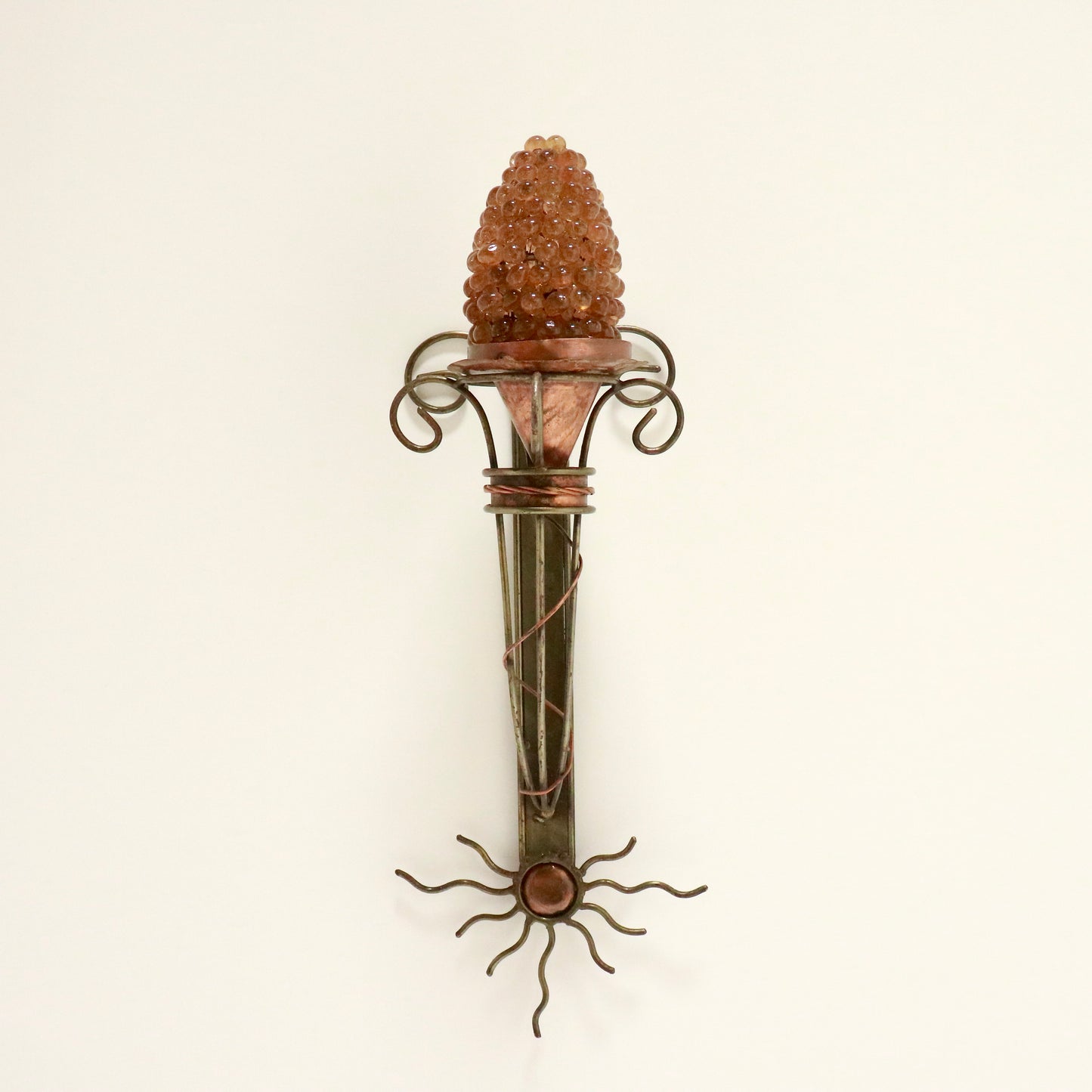 Artisan Iron & Copper Wall Light with Hand-Blown Grape Glass Shade