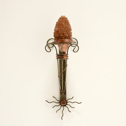 Artisan Iron & Copper Wall Light with Hand-Blown Grape Glass Shade