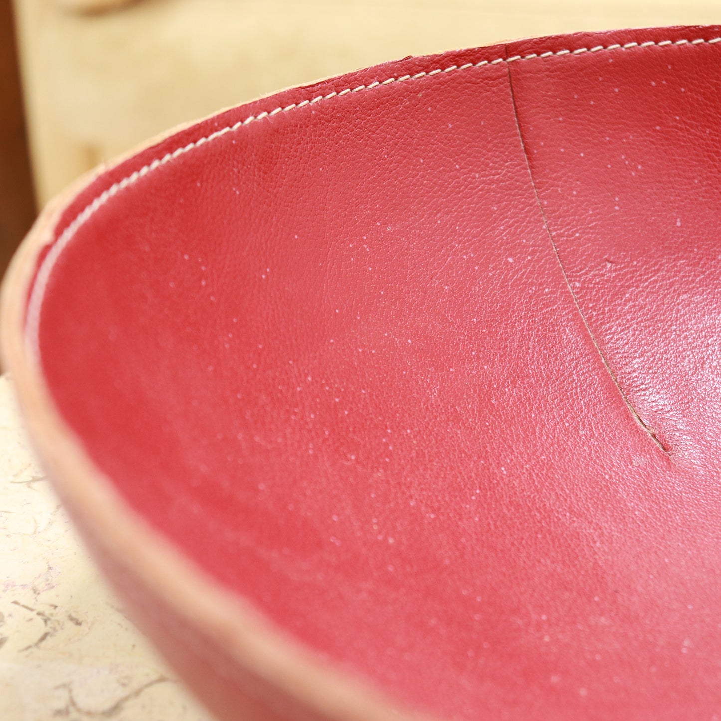Large Stitched Red Leather Bowl