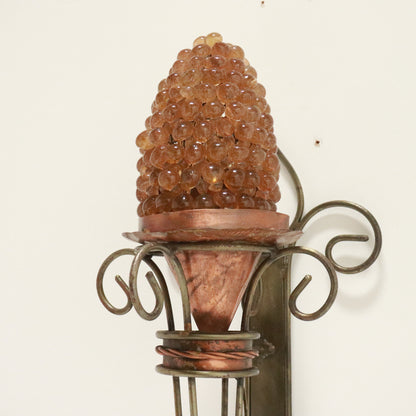 Artisan Iron & Copper Wall Light with Hand-Blown Grape Glass Shade