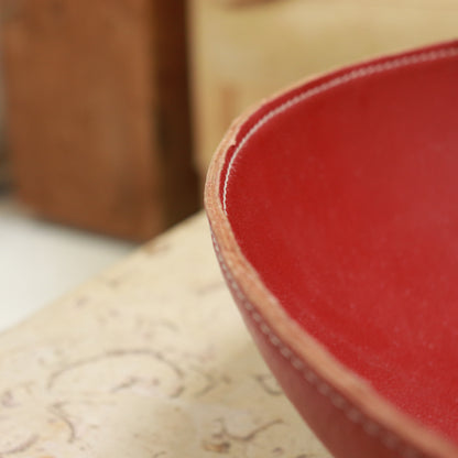 Large Stitched Red Leather Bowl