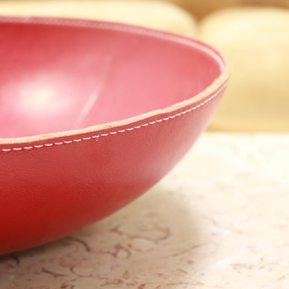 Large Stitched Red Leather Bowl
